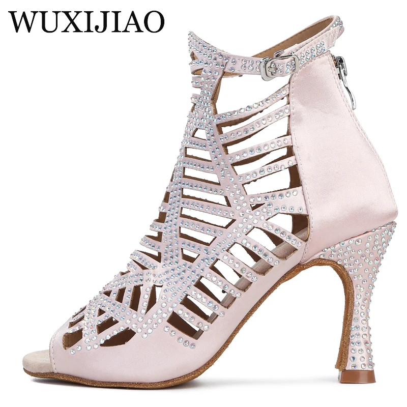 WUXIJIAO Latin Dance Shoes for Women Dance Shoes Cuban Ballroom Dance Shoes Women\'s Dance Shoes Rhinestones Dancing Sandals