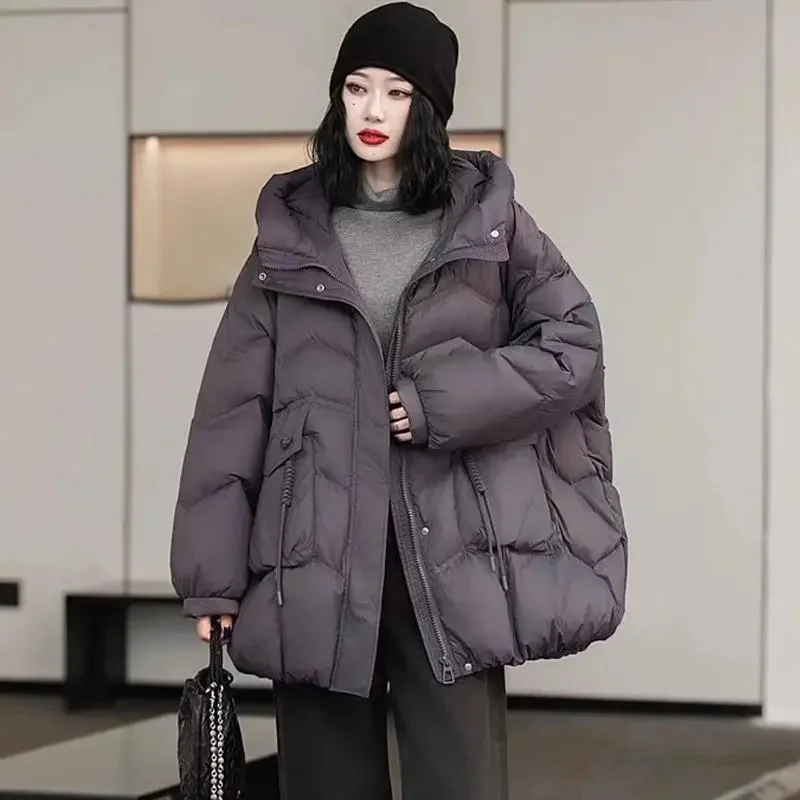 2025 الخريف الشتاء 90% الأبيض بطة أسفل سترة مقنعين فضفاض معطف منتفخ المرأة معطف كبير الحجم رشاقته الإناث سترات #4