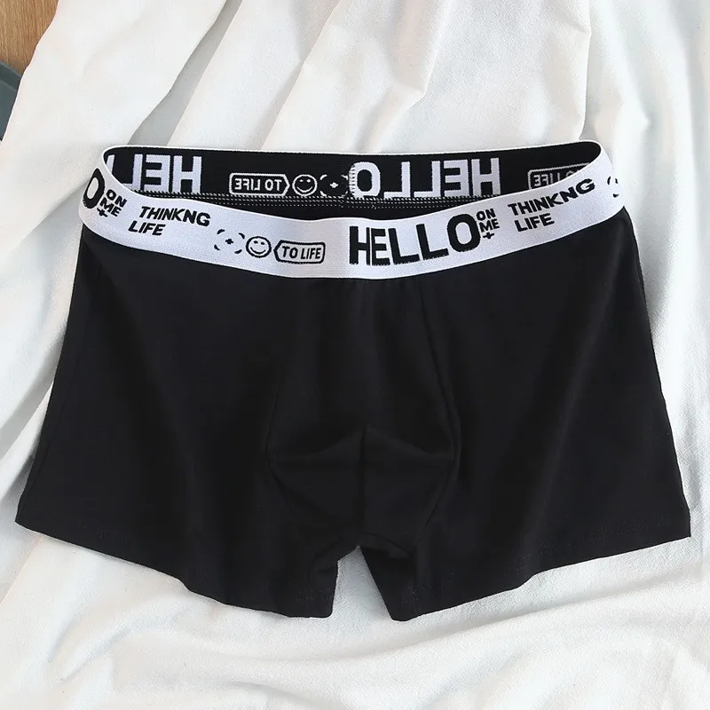 Ropa interior para hombre, venta al por mayor, Boxers para adolescentes de algodón cómodos y transpirables con letras HELLO de cintura media de talla grande para hombre