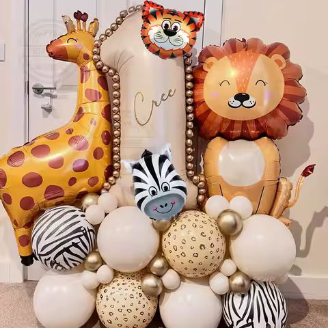 45Pcs Jungle Animal Air Balloon Sets Lion Safari Wild One Birthday Party Decorations Baby Shower Jungle Party for Home Decor