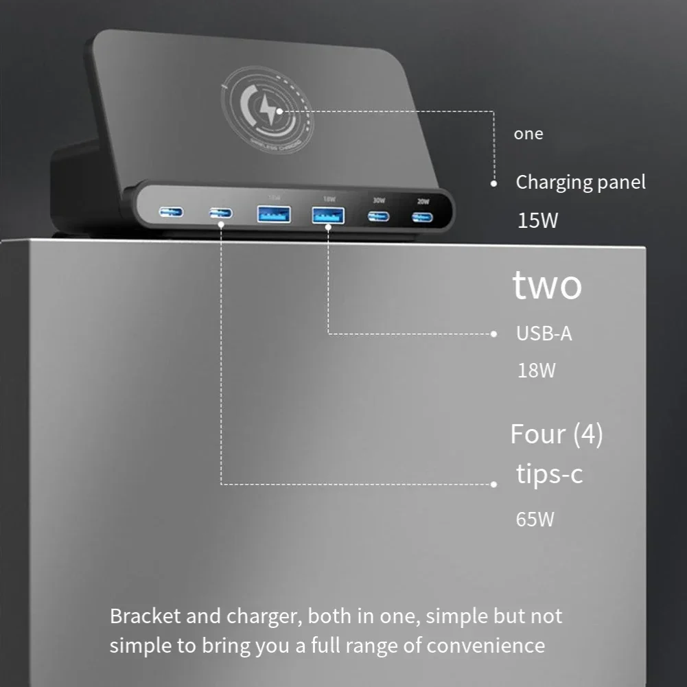 휴대폰 무선 충전기 스탠드, 고출력 GaN USB C 충전기, 다중 포트, 휴대폰용 고속 충전