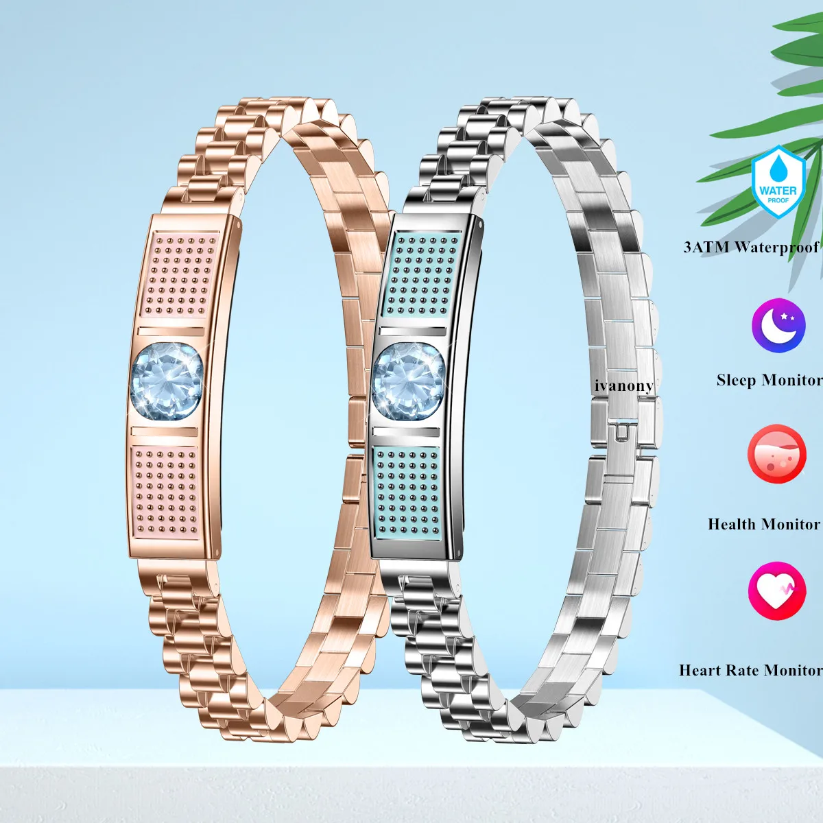 

New Women Smart Bracelet Gold Female Health Mmonitor 3ATM Waterproof Sport Fitness Tracker Electronic Bracelet for Android IOS