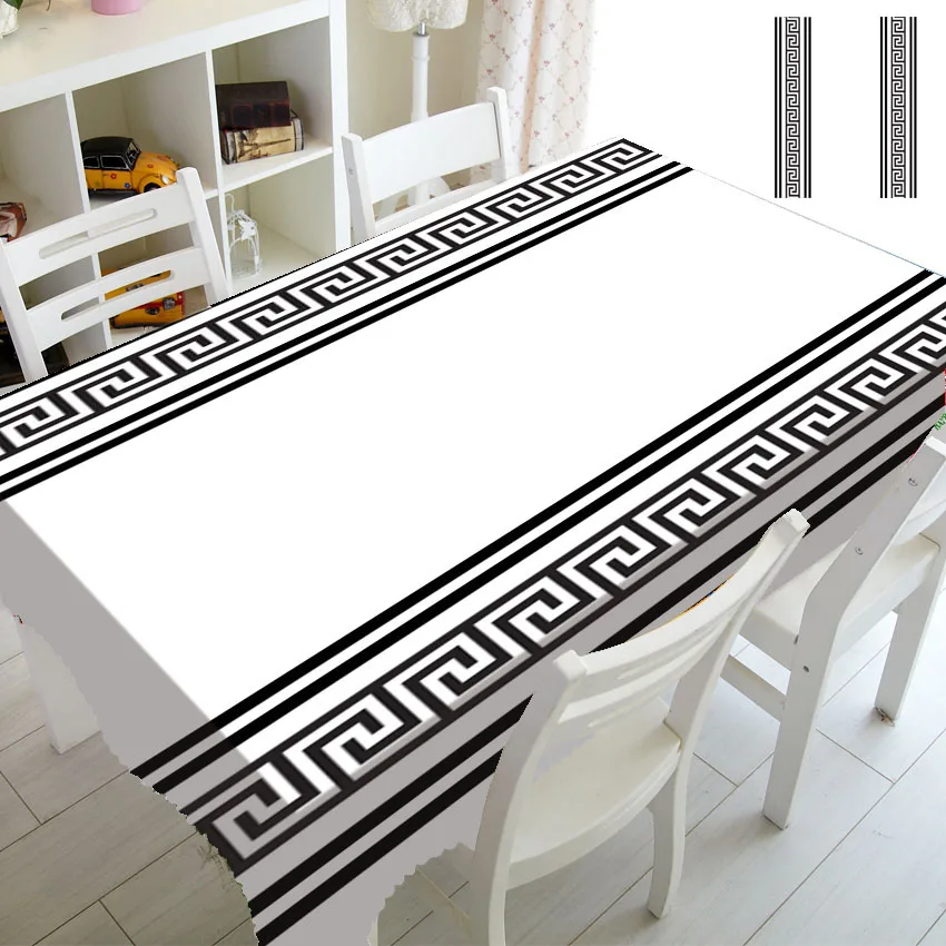 Black and White Oval Pattern Tablecloth Home Dining Table Cover Coffee Table Decor Picnic Rectangular Waterproof Tablecloth