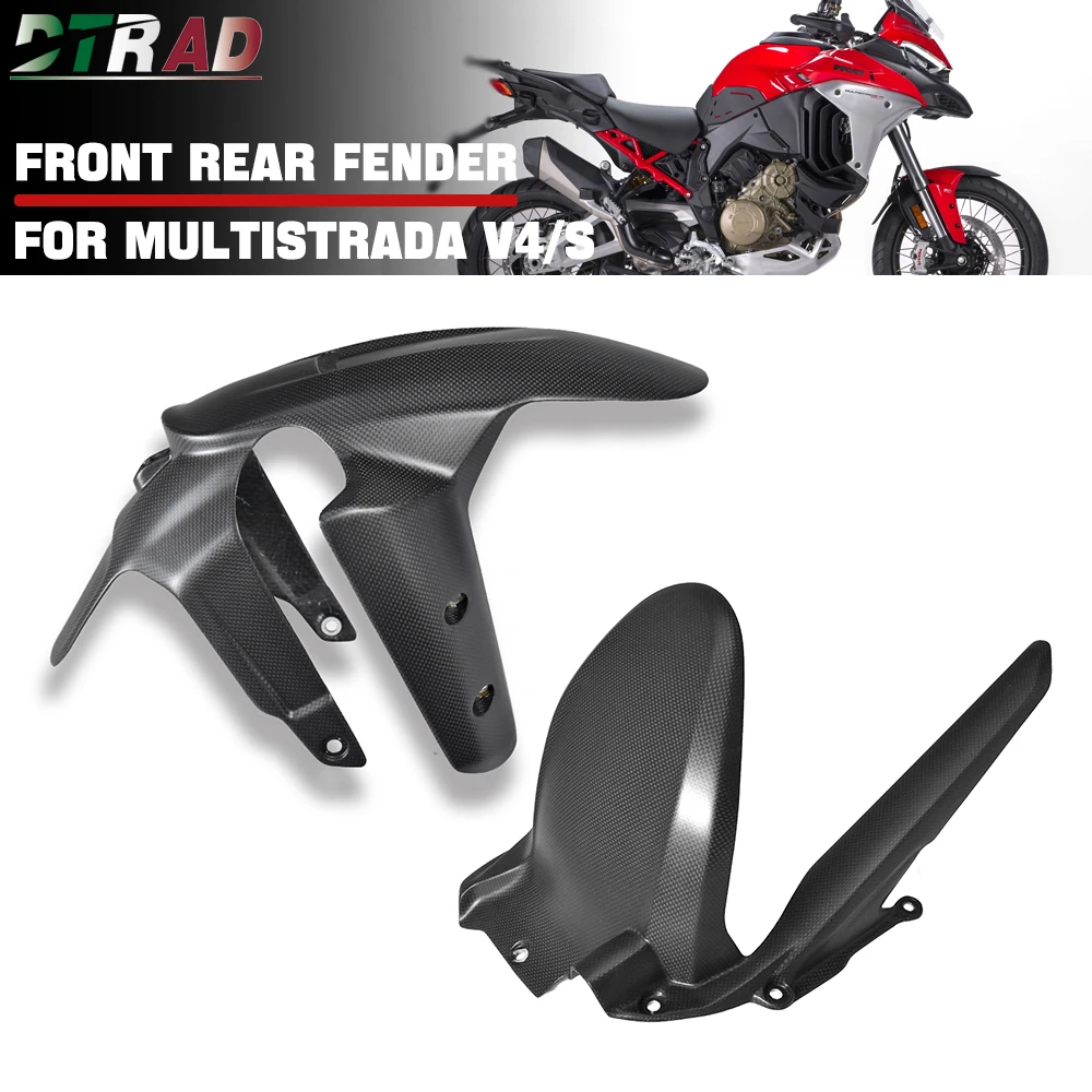 

For DUCATI Multistrada V4 V4S 2021-2025 Rally 2023-2024 100% Carbon Fiber Front Fender Mudguards Rear Hugguer With Chain Guards