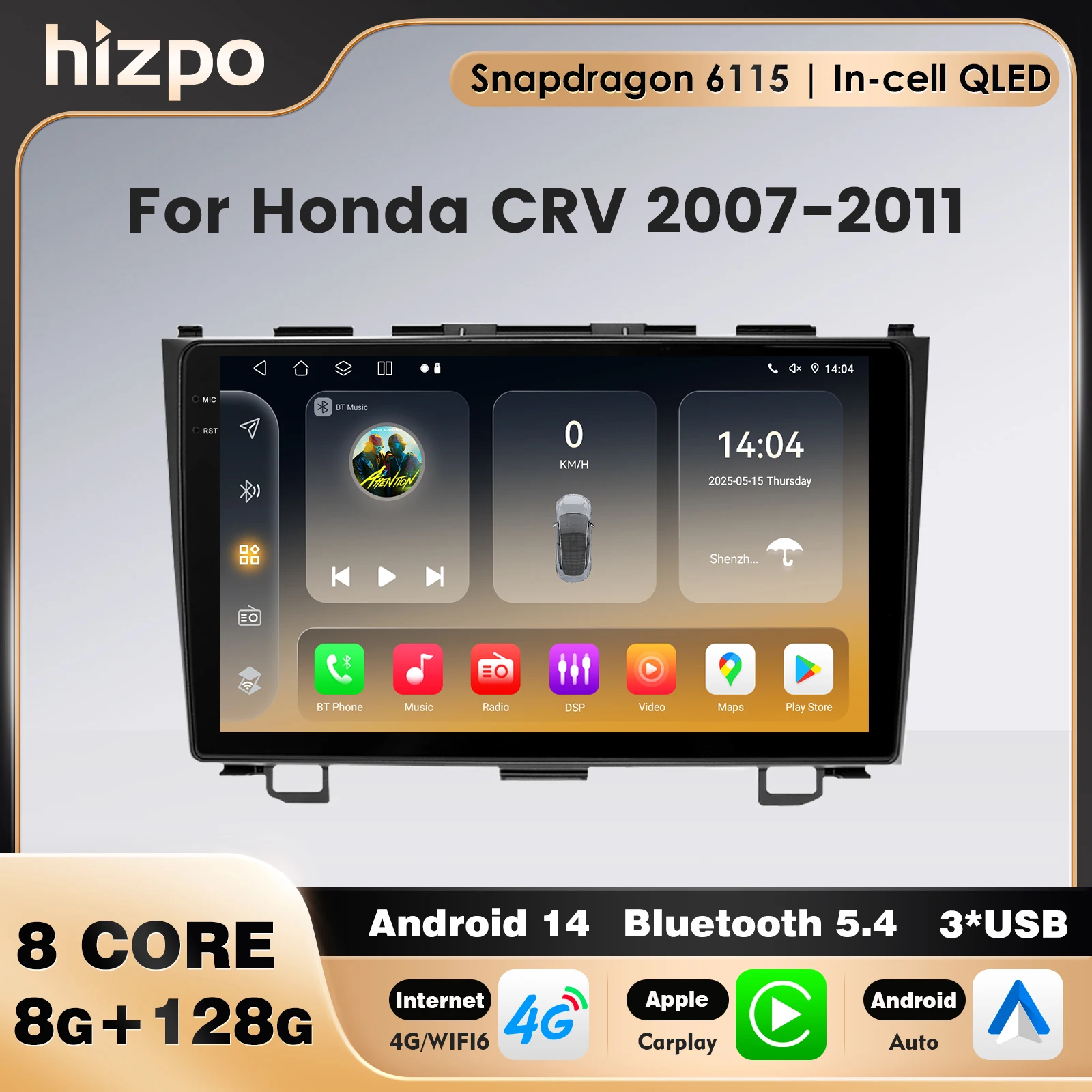 

Автомобильный радиоприемник для Honda CRV 2007 2008 2009 2010 2011, автомобильный мультимедийный плеер Snapdragon, 8-ядерный 2Din Carplay Android, авторадио, GPS, WIFI