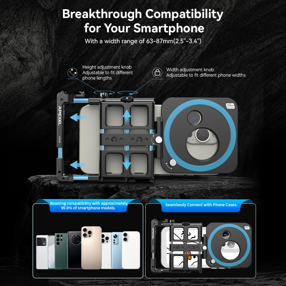 APEXEL-Kit de vídeo Universal de Metal para teléfono inteligente, jaula para Vlog, estabilizador de teléfono multifuncional para iPhone y Android