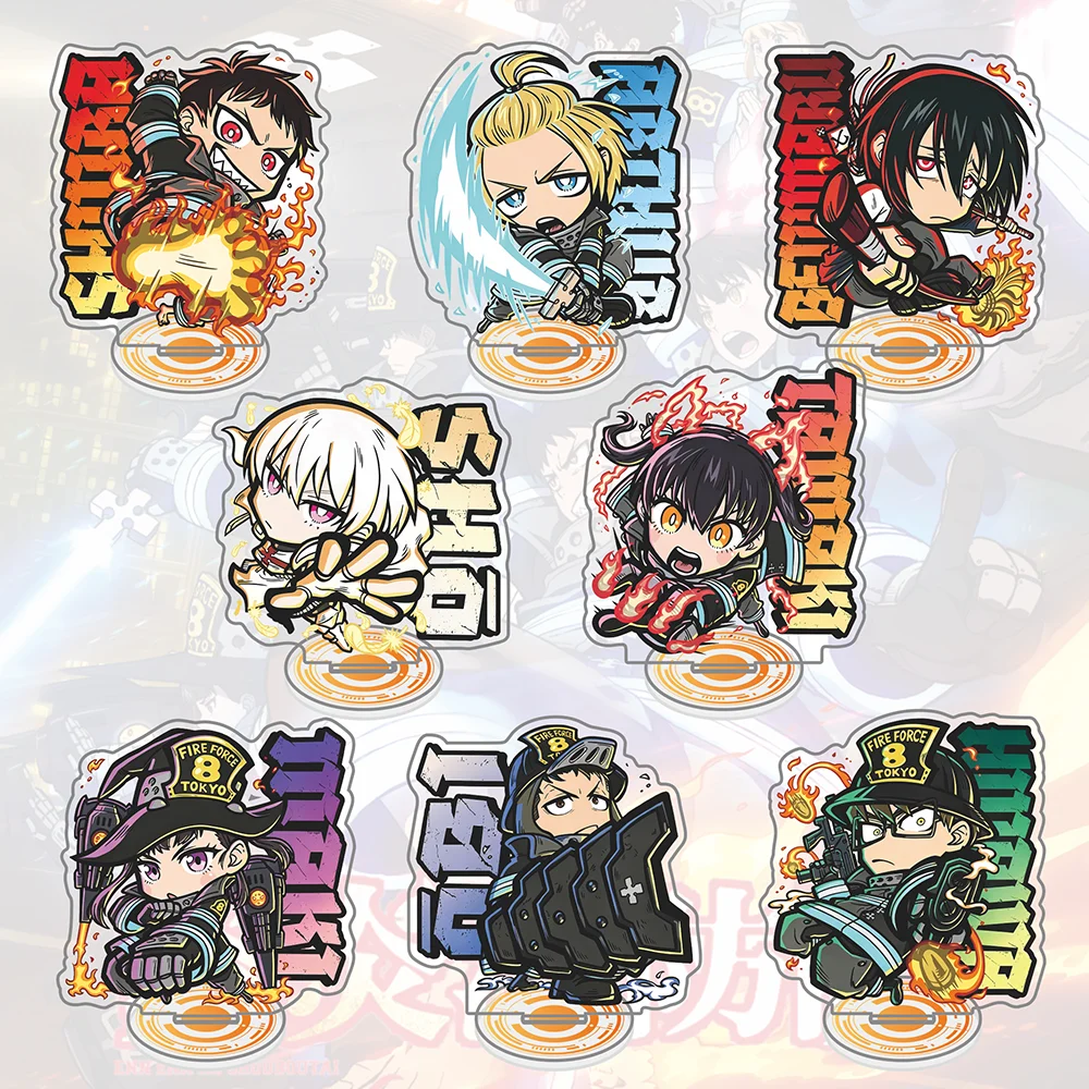 Fire Force Anime Acrylic Stand - Cute Chibi Shinra Arthur Tamaki Desktop Figure Decor, Double-Sided HD Printing Acrylic Keychain