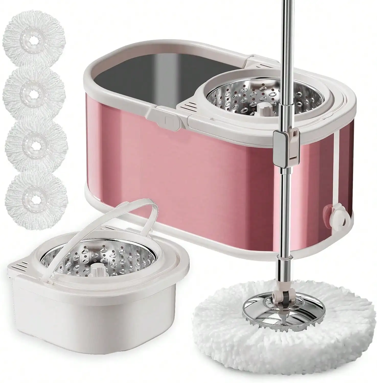 Spin Mop And Bucket With Wringer Set, Separate Clean & Dirty System, 360 °   Rotating Mop With Refills Home Floor Cleaning