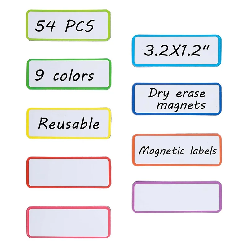 SR-54 قطعة تسميات المسح الجاف المغناطيسي شرائط قابلة لإعادة الاستخدام الفصول الدراسية اسم العلامات للكتابة بطاقات مغناطيسية فارغة قابلة للمسح مذكرة الثلاجة