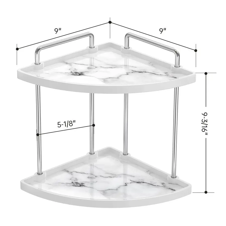 Hancrafted Ceramic Corner Bathroom Counter Organizer, 2Tier Bathroom Countertop Organizer with Marble Pattern, Vanity Skincare P