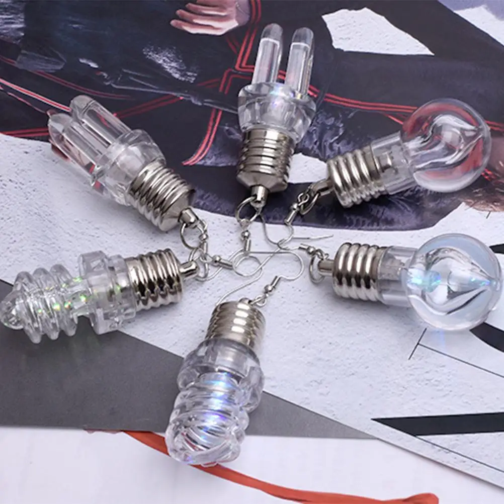 

Flashing LED Light Bulb Earrings Christmas Pendant Dangle Button Cells Alloy Plastic Holiday Accessories