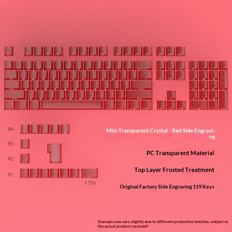 Red original factory side engraved keycap small full set 119 keys PC semi transparent DIY boneless position