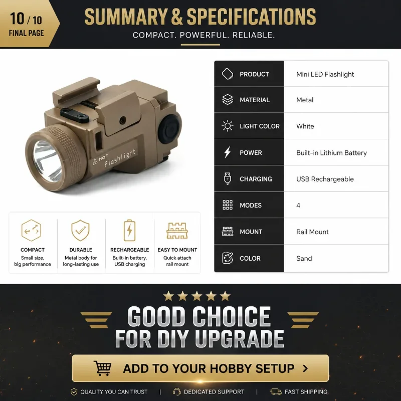 Small Metal Under Rail Flashlight White Light Multi Modes Built-in Battery USB Charging Hobby Game Modification Parts