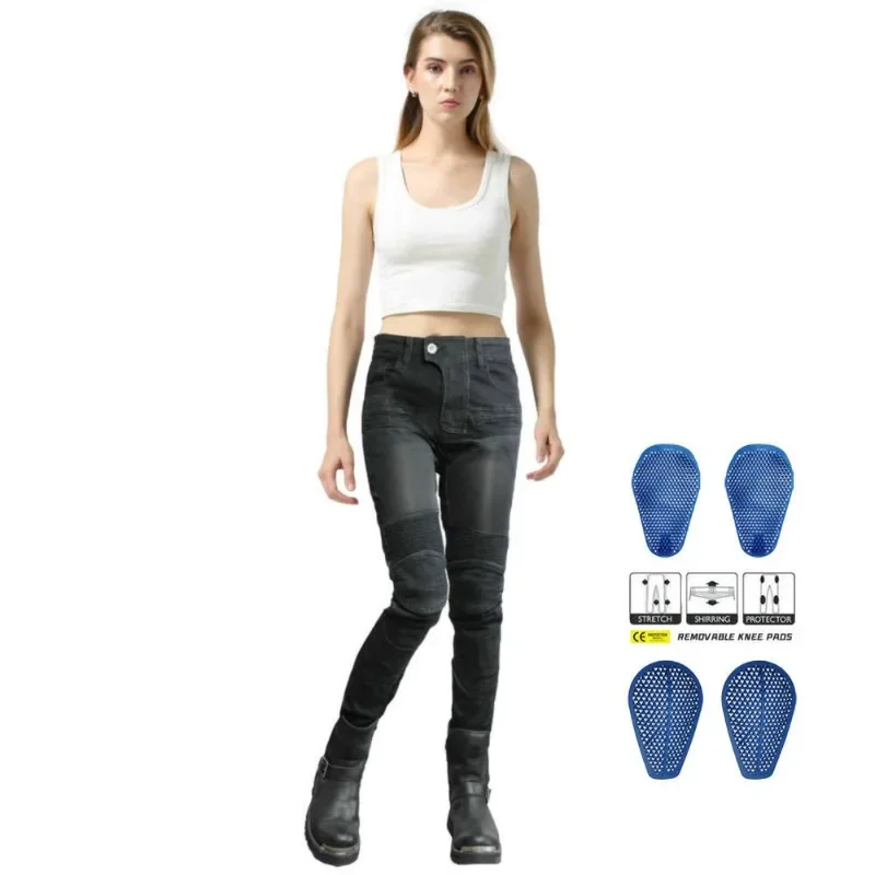 

VOLERO Summer Motorcycle Pants Anti-drop Motorcycle Jeans for Women E Breathable Wear-resistant Pants Silicone Protective Gear