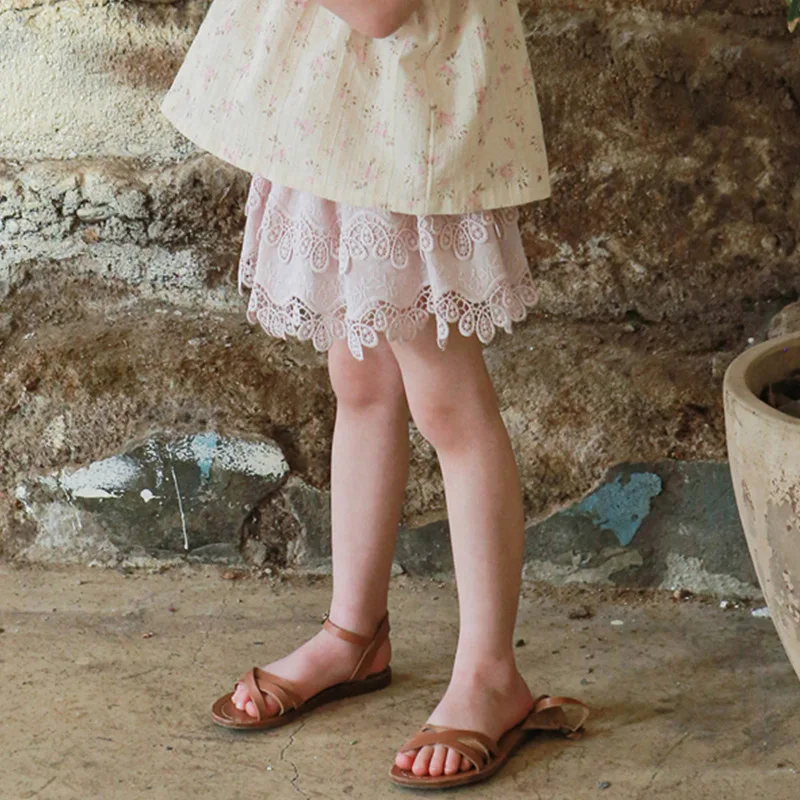 Bebê menina vestido crianças rendas culottes vestido de verão novo algodão curto sul coreano 3-10 anos de idade menina bebê princesa saia curta