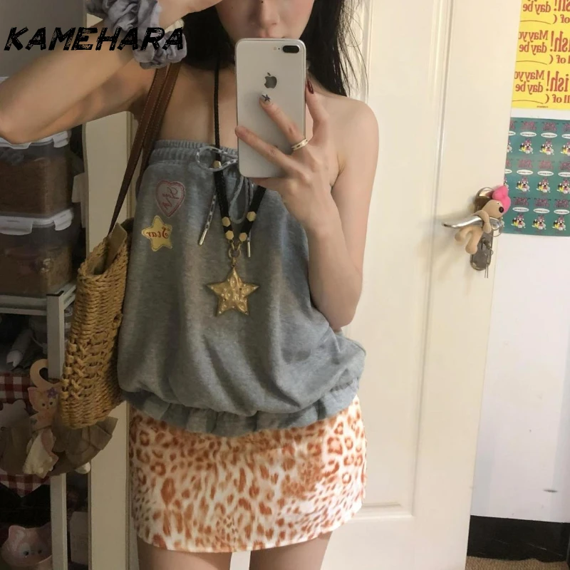 

KAMEHARA Мини-юбка трапециевидной формы с низкой талией и леопардовым принтом Spicy Girl, облегающая полуюбка, летняя высококачественная юбка 니트 스커트