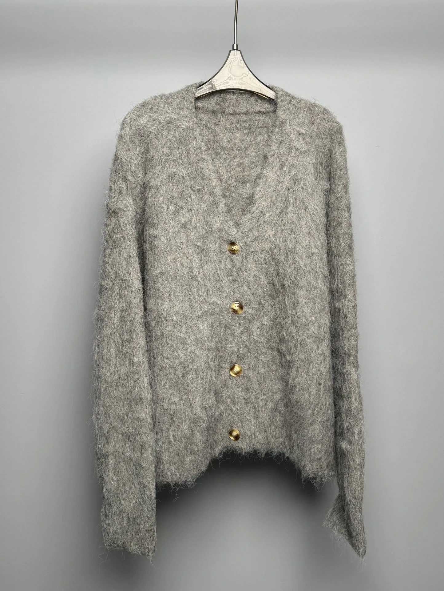 2024 autumn and winter new women fashion long sleeve sexy casual alpaca hair loose knitted cardigan 1012