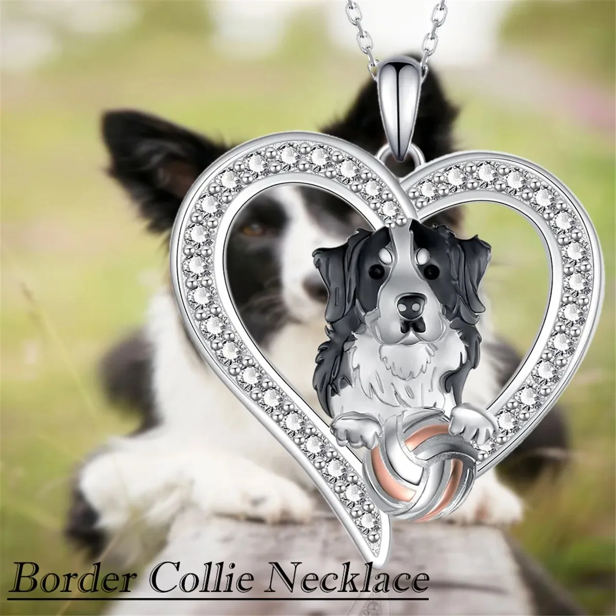 Cute Exquisite Design Border Collie Pendant Heart Shaped Necklace, Party Jewelry Accessories Gift for Men and Women