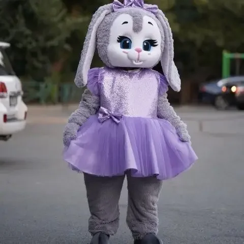 

Purple Coat Bear Mascot Costume Cute Cartoon Rabbit Hare Adult Walking Clothes Halloween Christmas Fancy Party Accessories