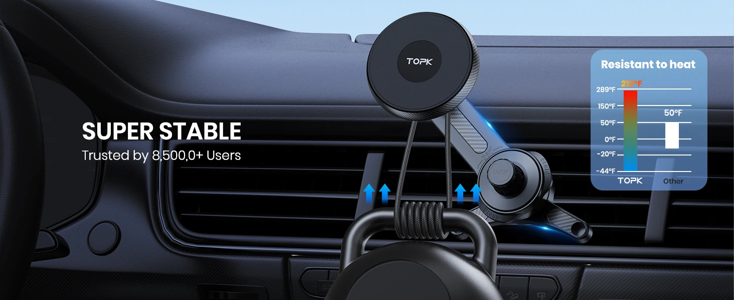 TOPK Starker Magnetischer Auto-Handyhalter Lüftungshalterung mit Verlängerungsarm Auto-GPS-Ständer für iPhone 15 14 13 12 Pro Max Macsafe – Detail 5