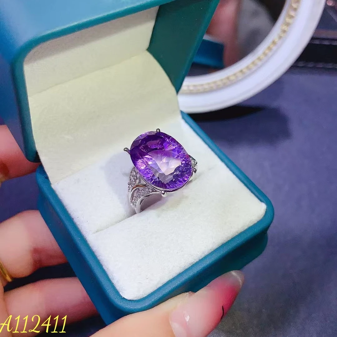 KJJEAXCMY Fine Jewelry Natural Brazilian Amethyst Women's Ring S925 Pure Silver Exquisite Inlaid High Clarity Gem Support Testin