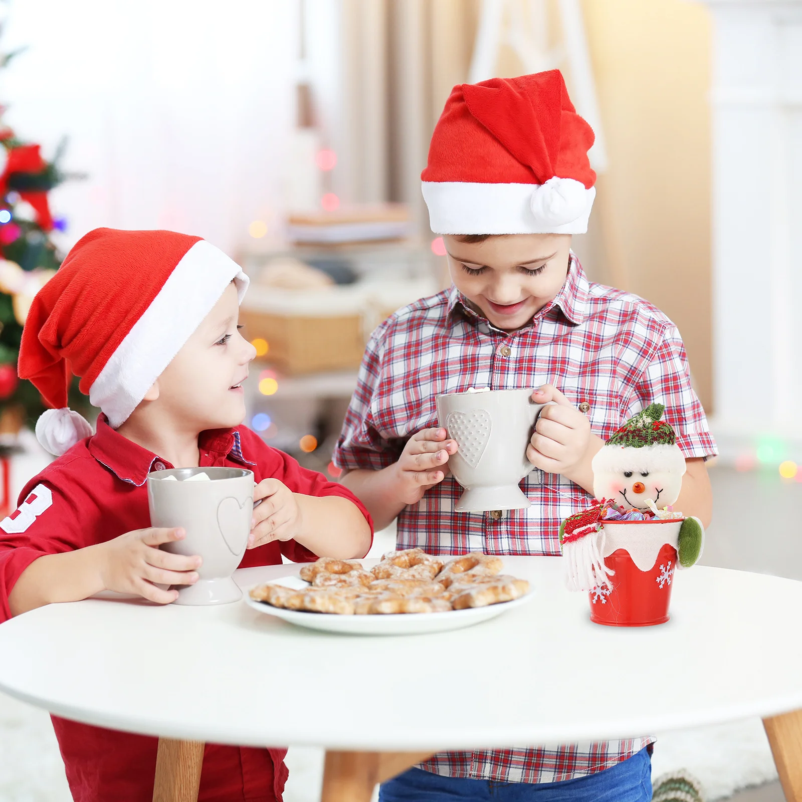 

Snowman Candy Jar Christmas Decorative Flannelette Container Cute Holiday Storage Box for Kids Candy Jar Container for Chocolate