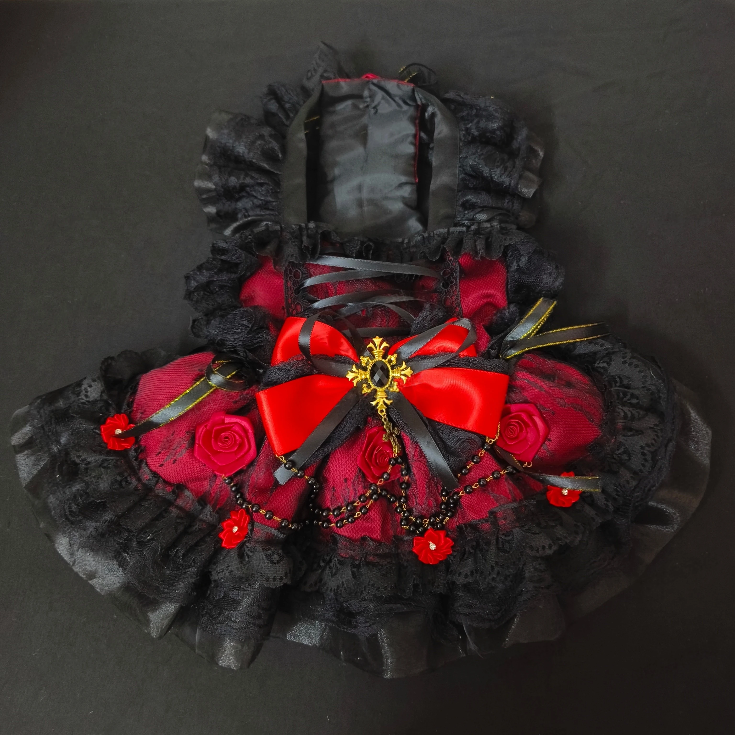 Halloween Gothic Vampire Princess Rose Pet Dress High‑End Custom Cosplay Costume for Small Medium Dog Cats Holiday Party Clothes