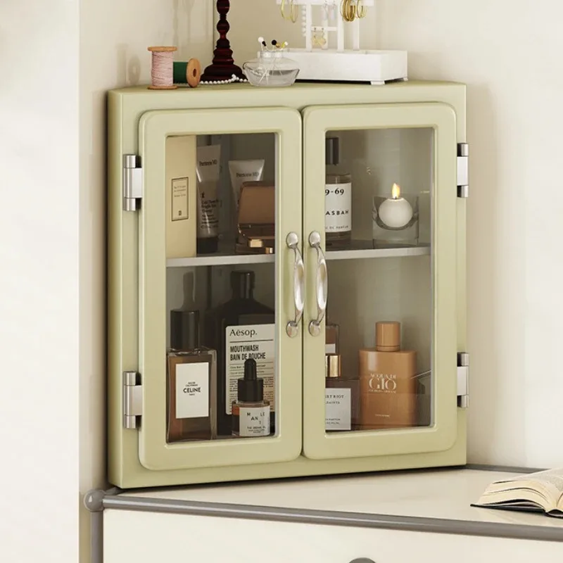Metal Triangle Storage Holders Multifunctional Glass Cabinets Retro Double-door Kitchen Items 2-layer Waterproof Organizers