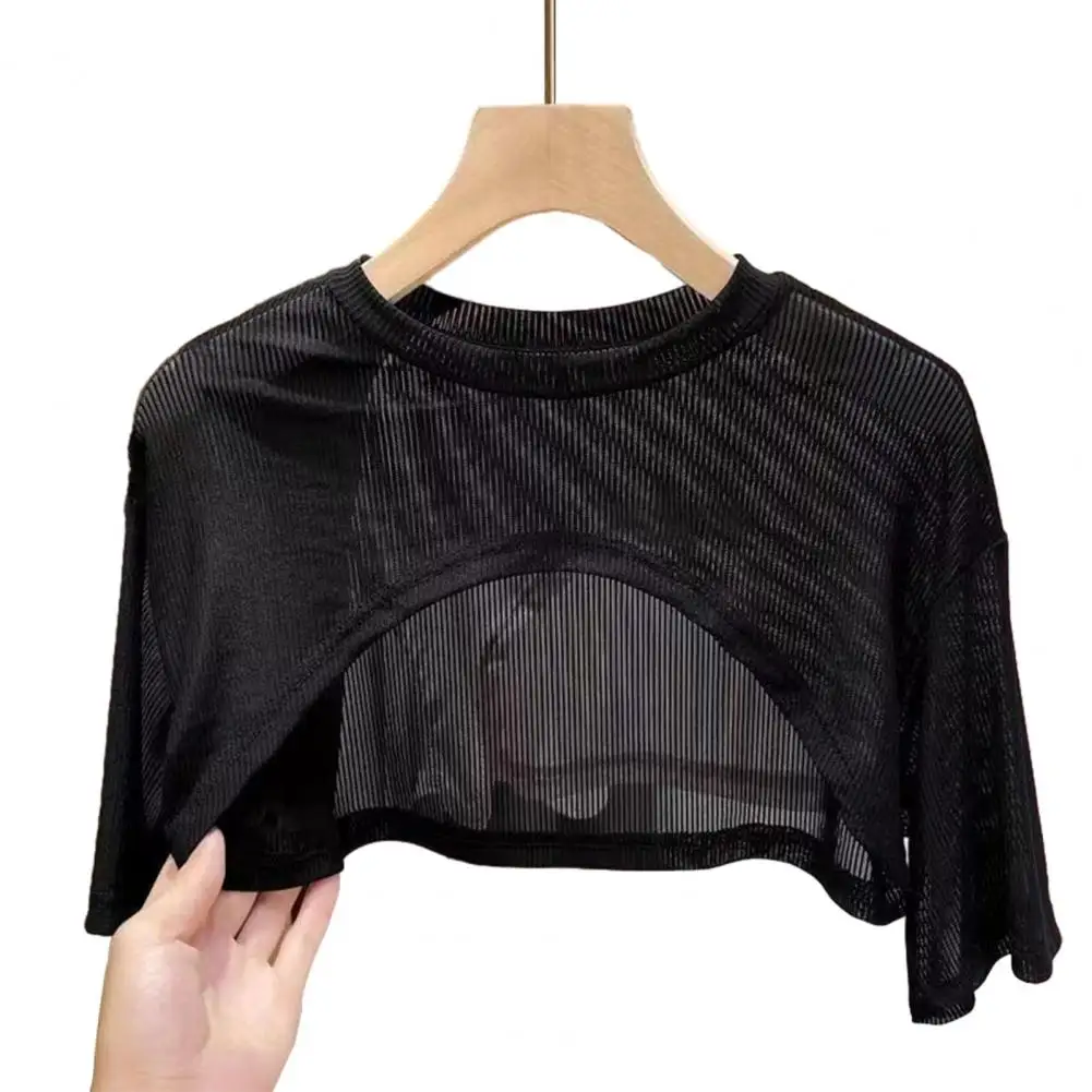 

Pullover Tops Women's Sunscreen Tops Short Sleeve Round Neck Tee Shirt with Thin Perspective Effect Solid Color for Summer