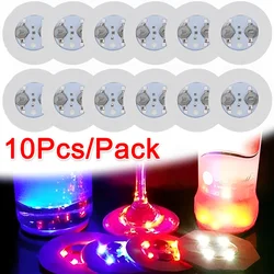 3/6/10PCS Mini LED Coaster Glow Bottle Light Stickers Bright Xmas Nightclub Bar Party Vase Decor Battery Powered Drink Cup Mat