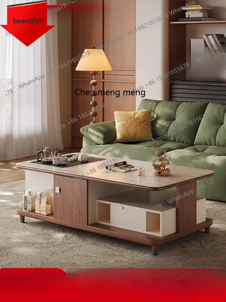 

X188 Medieval style rock slab coffee table TV cabinet combination household hidden lift boiling water tea stove integrated