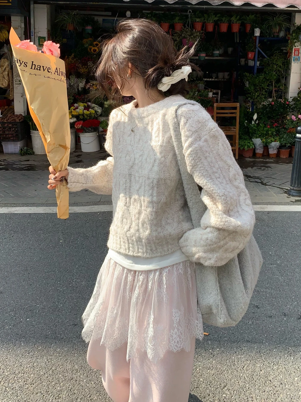 

Ladies Thi Knitted Sweater Lazy Twist Loose Fit Winter New Sle round Ne Long Sve Warm Cozy Camere Sweater