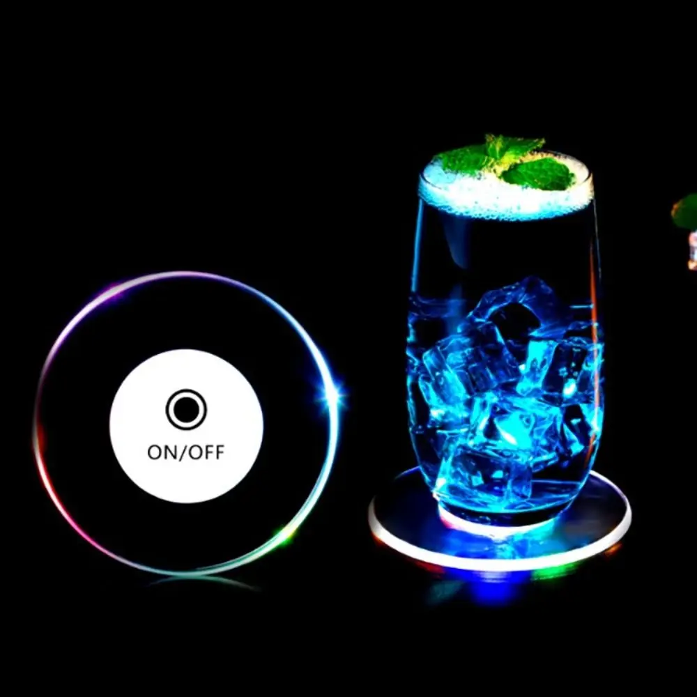 3PCS Acrylic Luminous Cup Mat Transparent 10cm Light Up Coasters Ultra-Thin Multi-functional Cocktail Flash Base Mats Club