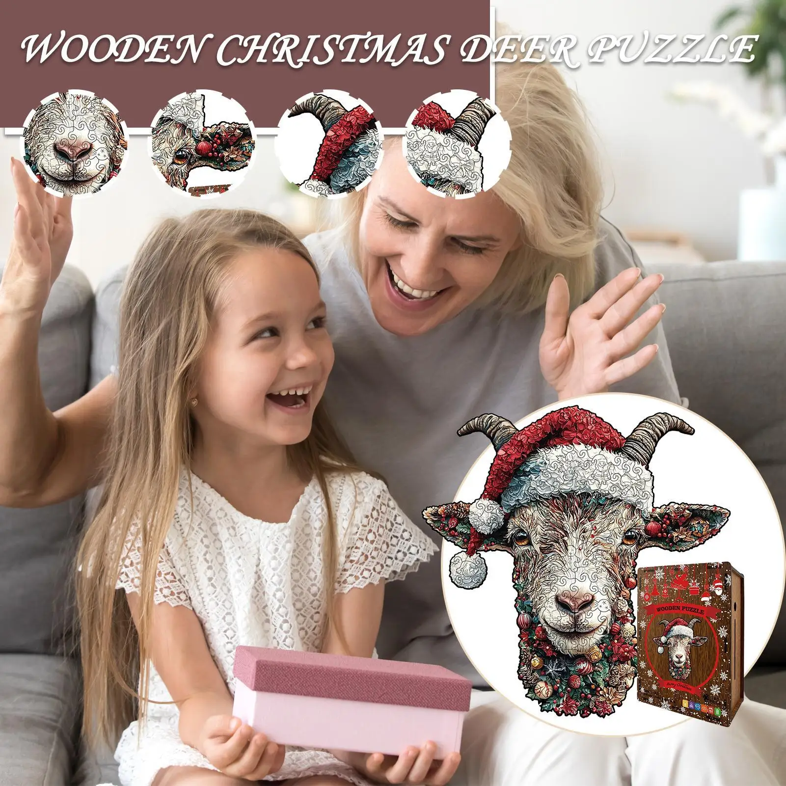 ألغاز عيد الميلاد، ألعاب خشبية مضحكة، ألغاز غزال صعبة ملونة للاسترخاء والبالغين والأطفال والأولاد والبنات #1