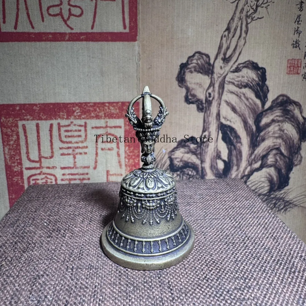 Tibetan Buddhism temple bronze bell hang bell Zhong Musical instrument Figurines