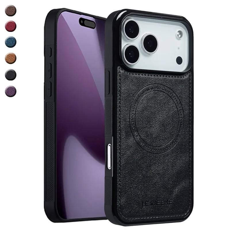 

Plain Leather For Magsafe Phone Case For iPhone 17E 17 Air 16E 16 Pro Max 15 Plus 14 13 12 11 Back Wireless Charge Cover Hoesje