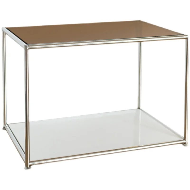 Tea table rectangular stainless steel glass double-layer table, minimalist modern small household design, minimalist