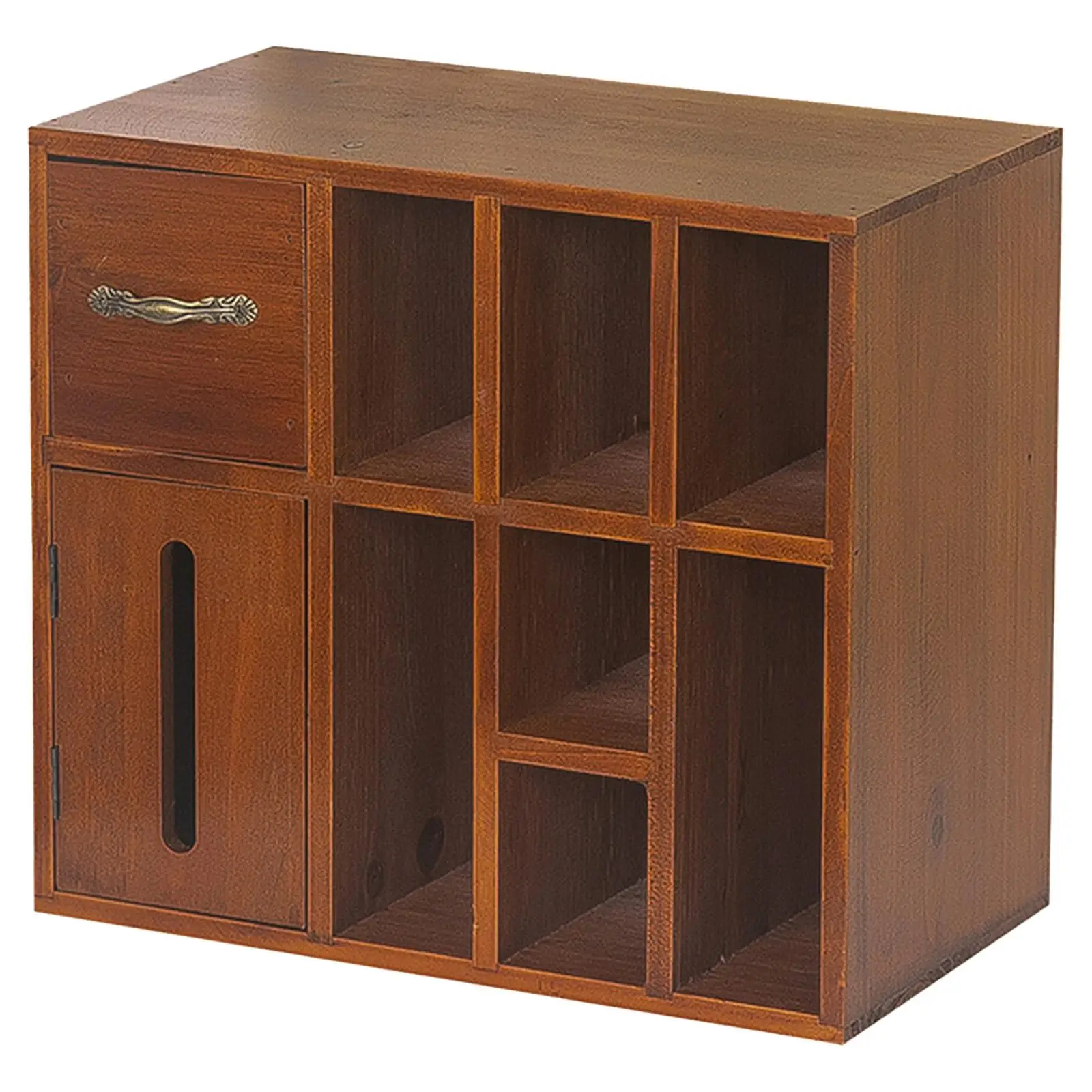 خزانة تخزين خشبية مع خزانة عرض صندوق مناديل للمنزل على سطح الطاولة