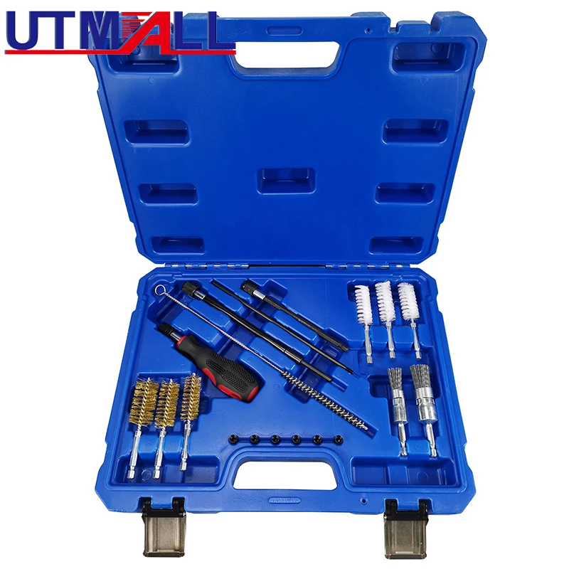 19 PCS Universal Injector Seat Cleaning Set Diesel Engines Injector Seat Cleanner Brush Kit with Drivers