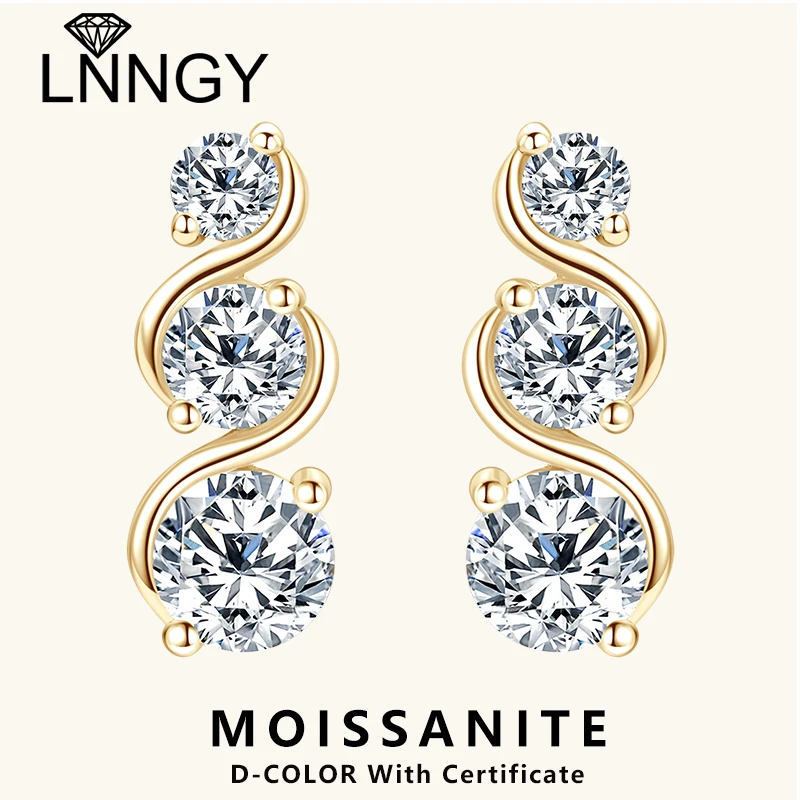

Lnngy 1.80CTTW Moissanite Twisted Earring for Women 925 Sterling Silver Infinity Stud Earrings Piercing Daily Life Jewelry Gift
