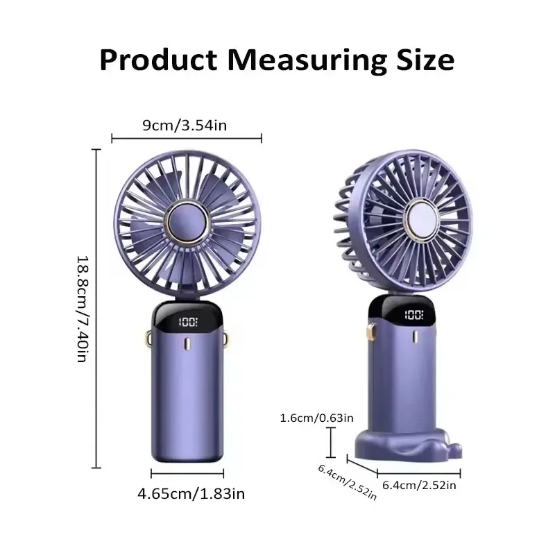 1800mAh Handheld Mini Fan Foldable Portable Neck Hanging Fans 5 Speed USB Rechargeable Fan with Phone Stand and Display Screen - Image 6