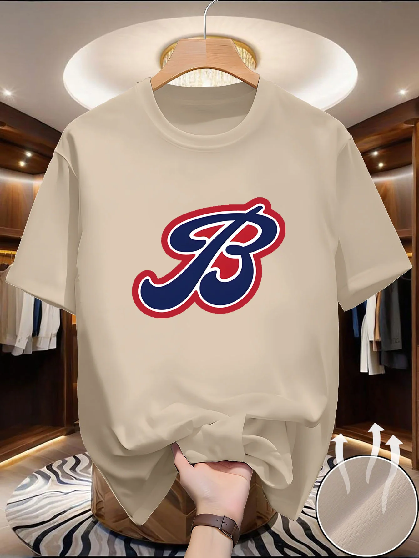 Camiseta Masculina Leve de Verão com Manga Curta – Design Antirrugas, Corte Solto e Efeito de Camadas, Gola Redonda Lisa Casual