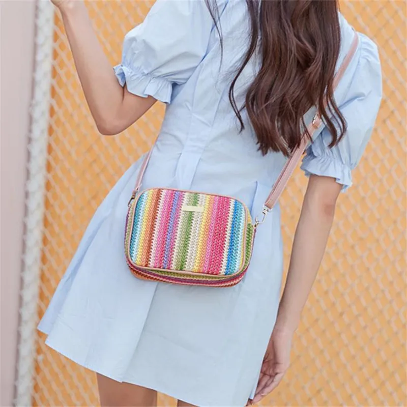 Trend ige Damen taschen, modisches und künstlerisches Weben, mehrfarbige Stroh gewebte Taschen, Umhängetaschen im ethnischen Stil, Damen taschen – Detail 17