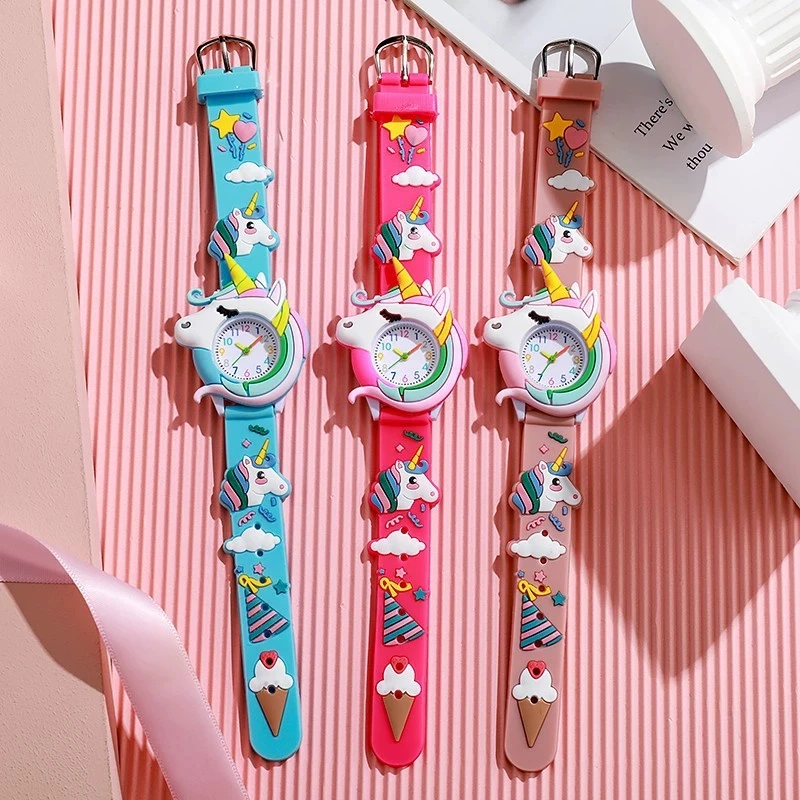 Fashion Casual Cartoon Unicorn Children Watch Little Fresh Sport Jelly Candy Color Kids Watches Saturn Rainbow Meteor Girl Watch