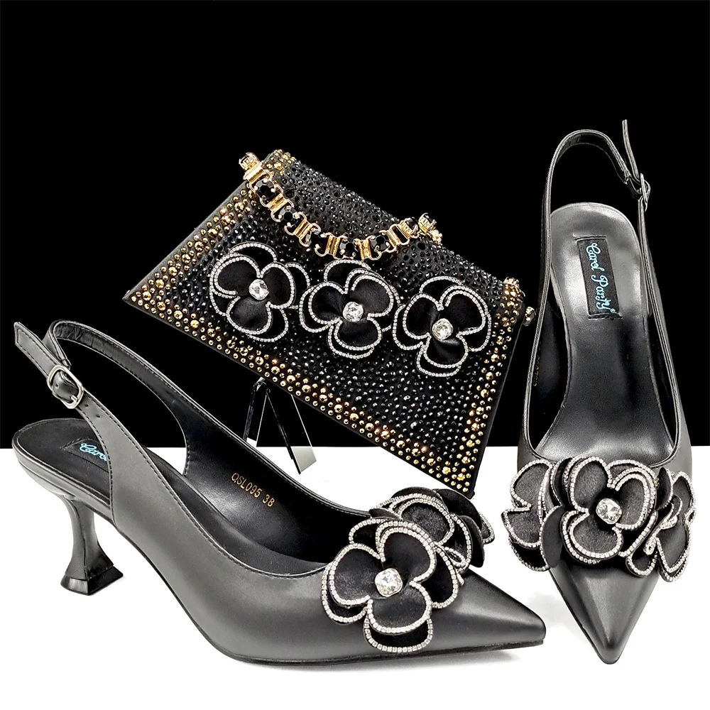 Peach Women Shoes And Bag Set Luxury African Ladies Sandals Pointed Toes Pumps Match With Handbag Clutch Femmes Sandales QSL095