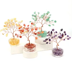 Crystal Money Tree Natural Stone Amethyst Rose Quartz Copper Wire Wrapped Gemstone Chakra Feng Shui Lucky Trees Home Decor Gifts