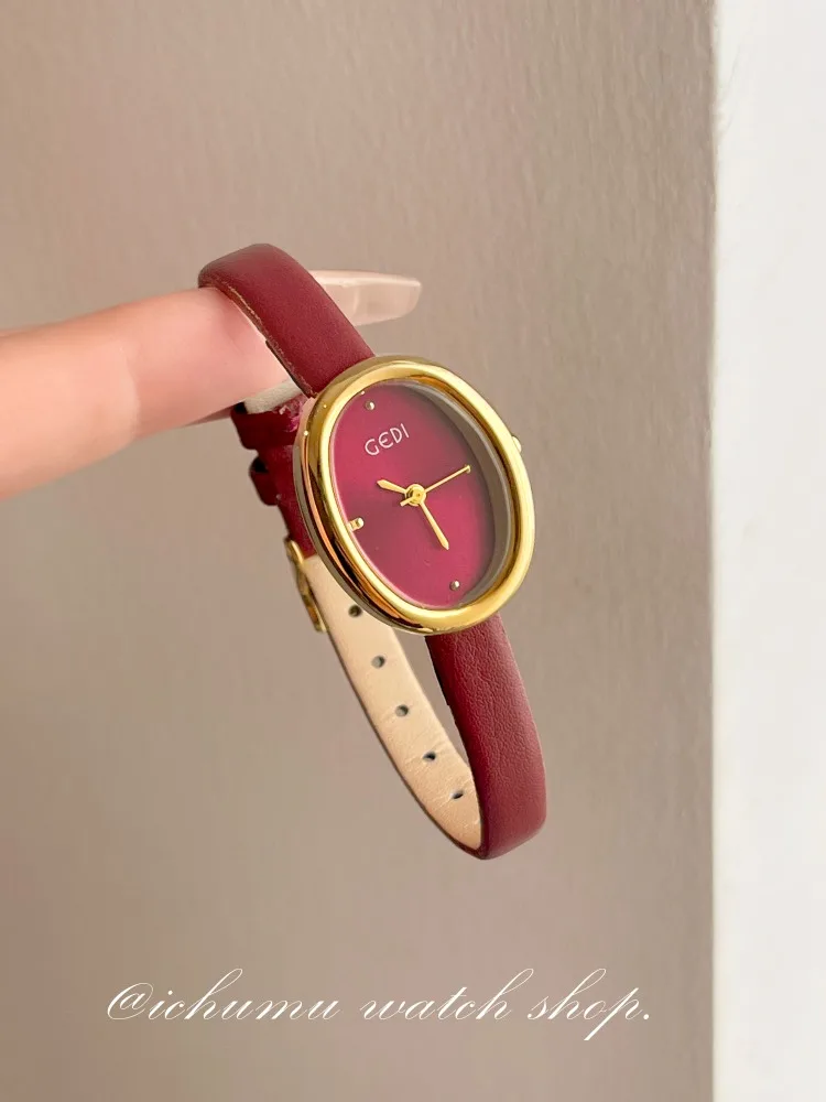 

Vintage Red Quartz Watch Ladies Clock Delicate Leather Fine Wrist Women's Watch Elegant Ladies Watch часы женские наручные