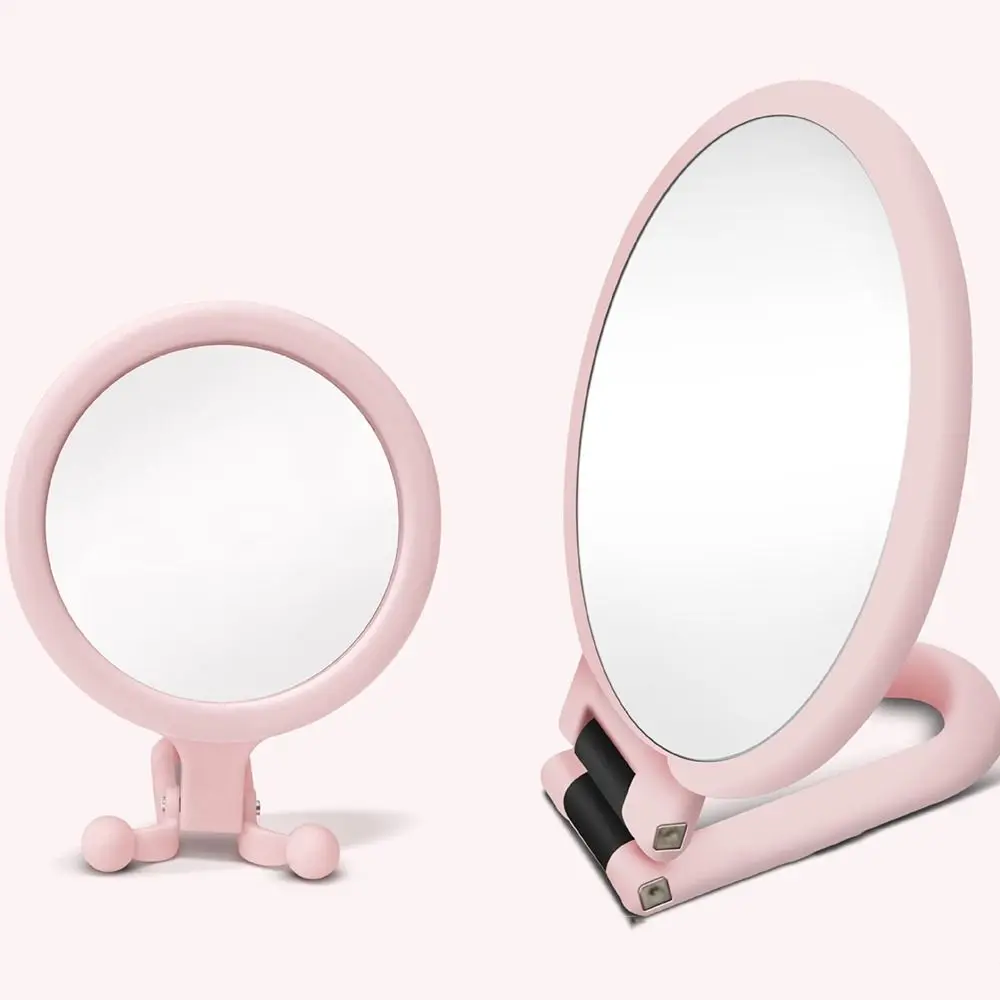 Miroir compact grossissant pour femmes et filles, miroir de maquillage de bureau, accessoires de voyage, support pliant, miroir cosmétique