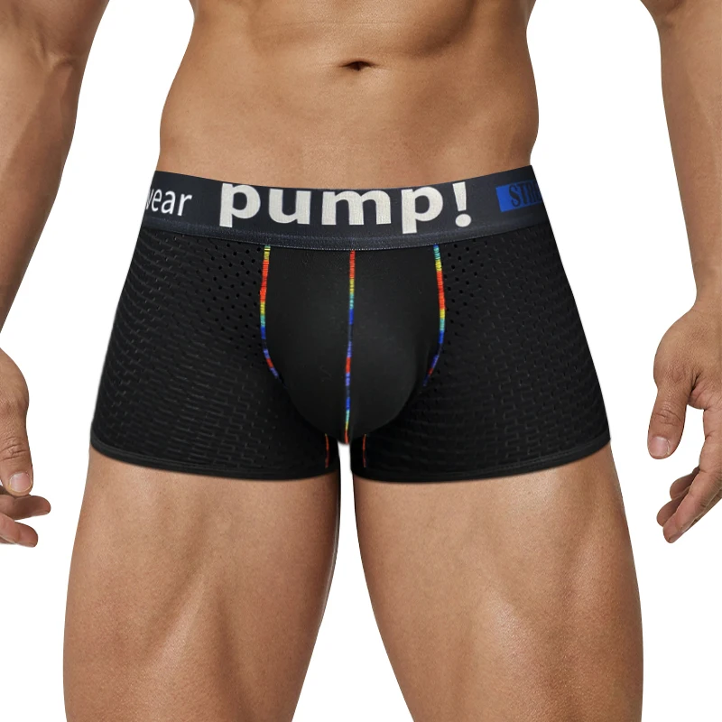 Sexy low-waisted men's underwear fun exercise mesh breathable boxer shorts