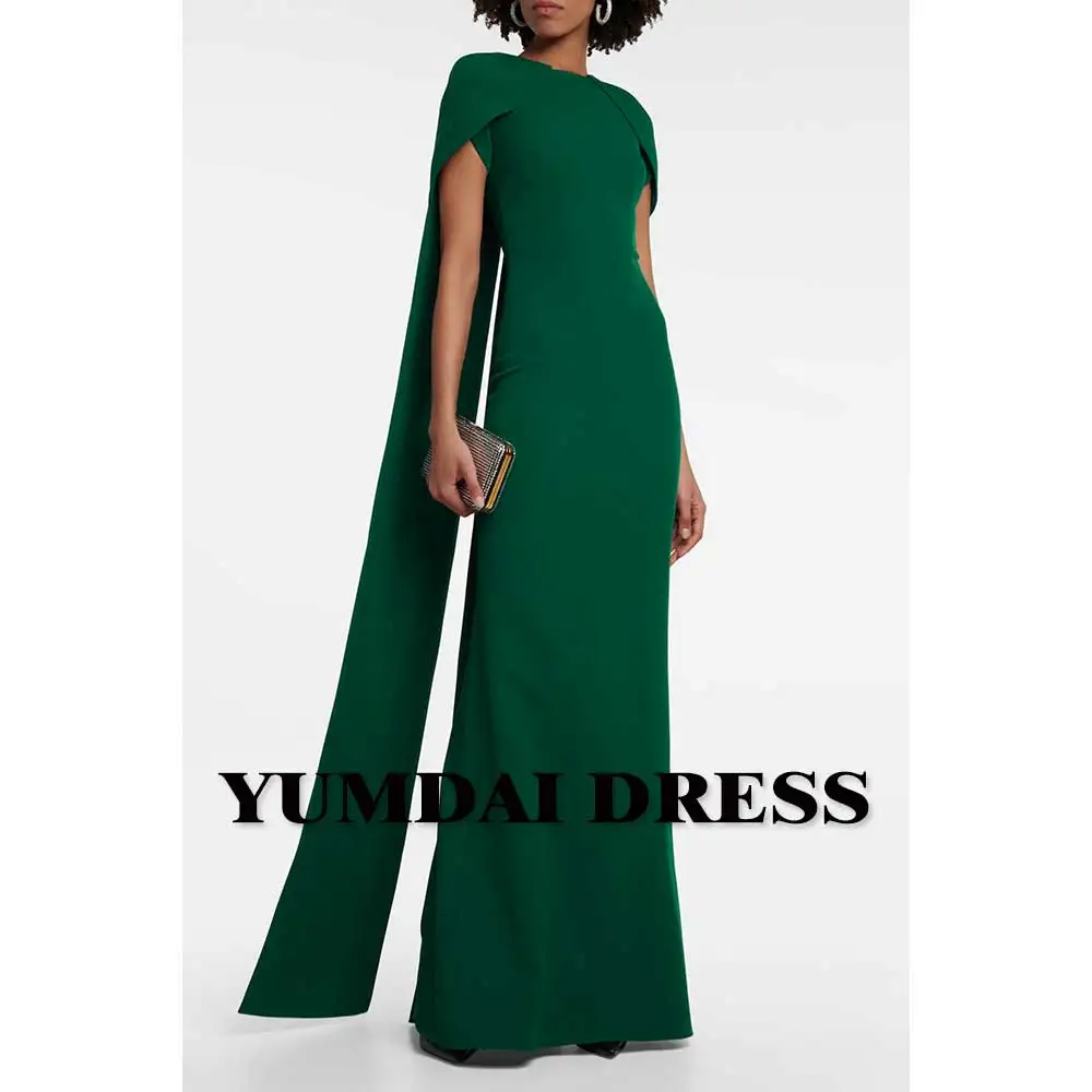 

YUMDAI Green Elegant Long Cape Evening Gown Saudi Arabian Women Formal Ball Dress And Floor Style Special Occasion Crepe Dress